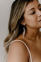 Load image into Gallery viewer, Chandelier pearl earrings, light dangling pearl, drop earring, white pearl cluster, wedding earring, bridal, bridesmaid gift, 925 gold hook