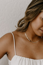 Load image into Gallery viewer, KATIE - Dainty thin flat snake chain herringbone adjustable necklace choker gold plated silver minimalist boho lightweight stacking 45 CM