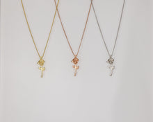 Load image into Gallery viewer, ROSA - Dainty vintage style rose pendant necklace, gold flower pendant rose shaped floral necklace boho stacking necklace stack 925 gift