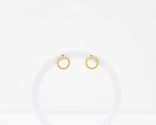 Load image into Gallery viewer, Spiral circle earrings, laurel wreath, twist rope stud earrings, 18k gold, rose gold, white gold (silver) vintage, minimalist circle stud