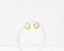 Load image into Gallery viewer, Double layer twist rope hoops, small spiral gold hoops, clicker hoop earring, stacked twist hoops, rose gold, silver, faux double hoop