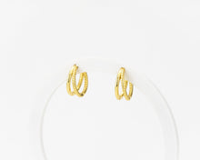 Load image into Gallery viewer, Double layer twist rope hoops, small spiral gold hoops, clicker hoop earring, stacked twist hoops, rose gold, silver, faux double hoop