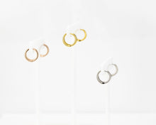 Load image into Gallery viewer, Double layer twist rope hoops, small spiral gold hoops, clicker hoop earring, stacked twist hoops, rose gold, silver, faux double hoop
