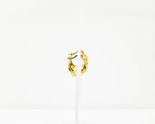 Load image into Gallery viewer, Chunky gold hoops, organic shape hoops, vintage style, bold, statement earring, raw edge, layered, thick, puffy, puff hoops, medium hoop