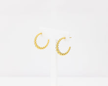 Load image into Gallery viewer, Graduated bead crescent hoops, gold bubble hoops, statement earring, croissant dome, bauble dome hoops, vintage gold hoops, bold 925
