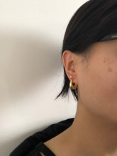 Load image into Gallery viewer, Hollow crescent hoops, gold dome hoop earring, classic, chunky hoops, puff, puffy hoops, vintage, thick hoops, dainty bold, minimalist