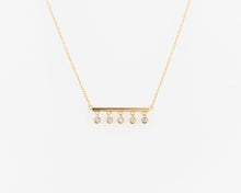 Load image into Gallery viewer, CZ bar pendant, dainty cz necklace, 5 cz pendant, horizontal bar necklace, dainty gold necklace, boho, stacking, bridal gift, wedding