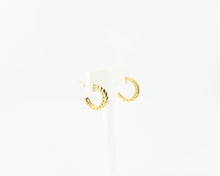 Load image into Gallery viewer, Twist ribbed hoops, mini bold hoops, croissant dome earrings, twisted, spiral hoops, small crescent, chunky, puffy hoops, vintage hoops, 925