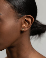 Load image into Gallery viewer, Double cz cuff hoop, dainty cz earrings, suspender cuff, layer hoops, double ear cuff, wrap earring, half hoop, cz huggie earring, boho