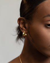 Load image into Gallery viewer, Chunky gold hoops, organic shape hoops, vintage style, bold, statement earring, raw edge, layered, thick, puffy, puff hoops, medium hoop
