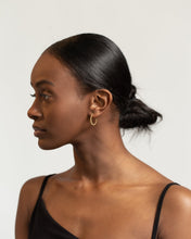 Load image into Gallery viewer, Graduated bead crescent hoops, gold bubble hoops, statement earring, croissant dome, bauble dome hoops, vintage gold hoops, bold 925