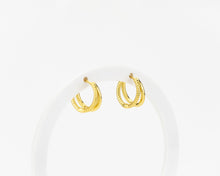 Load image into Gallery viewer, Double layer twist rope hoops, small spiral gold hoops, clicker hoop earring, stacked twist hoops, rose gold, silver, faux double hoop