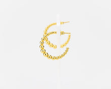Load image into Gallery viewer, Graduated bead crescent hoops, gold bubble hoops, statement earring, croissant dome, bauble dome hoops, vintage gold hoops, bold 925