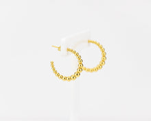 Load image into Gallery viewer, Graduated bead crescent hoops, gold bubble hoops, statement earring, croissant dome, bauble dome hoops, vintage gold hoops, bold 925