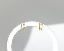 Load image into Gallery viewer, Double cz cuff hoop, dainty cz earrings, suspender cuff, layer hoops, double ear cuff, wrap earring, half hoop, cz huggie earring, boho