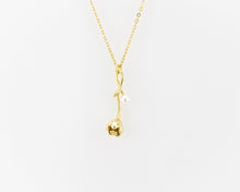 Load image into Gallery viewer, Flower pearl pendant, vintage flower necklace, genuine pearl necklace, tulip pendant, floral, rose, boho necklace, gold pearl necklace