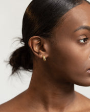 Load image into Gallery viewer, Small ribbed hoops, dainty bold hoops, gold puff hoops, canelé dessert earring, statement hoops, chunky hoops, vintage, creme brule, puffy