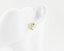 Load image into Gallery viewer, Twist ribbed hoops, mini bold hoops, croissant dome earrings, twisted, spiral hoops, small crescent, chunky, puffy hoops, vintage hoops, 925