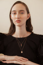 Load image into Gallery viewer, ROSALIE - Vintage style rose coin necklace, gold circle pendant flower coin vintage mirror twist wreath frame necklace stacking 925 silver