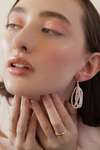 Load image into Gallery viewer, Mini pearl dangle earrings, statement pearl earring, lightweight, drop chain, boho style, wedding pearls, genuine shell pearls, minimalist