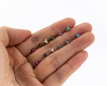 Load image into Gallery viewer, Tiny triangle cz stud, mini cz stud, dainty, geometric, minimalist, triangle cz earring, boho, birthstone studs, 925 sterling silver, gold