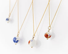 Load image into Gallery viewer, 50cm chain, porcelain flower necklace, 14K gold filled, ceramic floral bead pendant, red, blue flower, china, vintage, handcrafted, 14KGF