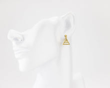 Load image into Gallery viewer, Layered triangle cz set, triangle cz pendant, triangle dangle earrings, tiny cz, layered, geometric necklace, minimalist cz jewelry set, 925