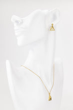 Load image into Gallery viewer, Layered triangle cz set, triangle cz pendant, triangle dangle earrings, tiny cz, layered, geometric necklace, minimalist cz jewelry set, 925