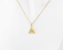 Load image into Gallery viewer, Stacked triangle cz necklace, triangle cz pendant, triangular necklace, tiny cz, layered, pyramid, geometric minimalist necklace, 925