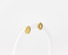 Load image into Gallery viewer, Sunbeam pearl studs, circle pearl studs, sun, , sunshine, radial coin earrings, vintage, shell pearls, minimalist, bridal gift, 925