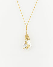 Load image into Gallery viewer, Large baroque pearl necklace, 14K gold filled, vintage style, pearl pendant, satellite, bubble chain, natural pearl, bridesmaid bridal 14KGF