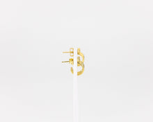 Load image into Gallery viewer, Layered cz mini hoop, 3 layer, 3 cz, huggie hoop earrings, dainty, stacked, small, gold hoop earring, tiny cz, boho hoops, bridal gift, 925