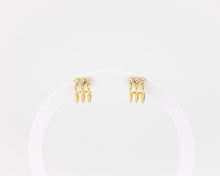 Load image into Gallery viewer, Layered cz mini hoop, 3 layer, 3 cz, huggie hoop earrings, dainty, stacked, small, gold hoop earring, tiny cz, boho hoops, bridal gift, 925