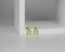 Load image into Gallery viewer, Laurel wreath earring, dainty bold, wrap twist rope, mini croissant, tiny dome, small dainty bold hoops, spiral crescent Dôme vintage stud