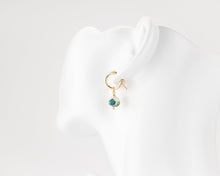 Load image into Gallery viewer, Porcelain flower dangle earrings, 14K gold filled, geometric, ceramic floral, bead pendant, drop earrings, blue, green flower, vintage,14KGF