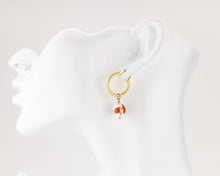 Load image into Gallery viewer, Porcelain flower dangle hoops, ceramic floral, bead pendant, 925 twist hoop, drop earrings, gold filled, red flower, china, vintage, 14KGF