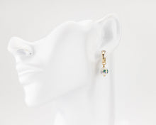 Load image into Gallery viewer, Porcelain flower mini hoops, ceramic floral, bead pendant, 925 twist hoop, drop earrings, gold filled, blue flower, china, vintage, 14KGF