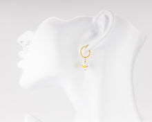 Load image into Gallery viewer, Porcelain flower mini hoops, ceramic floral, bead pendant, 925 twist hoop, drop earrings, gold filled, blue flower, china, vintage, 14KGF