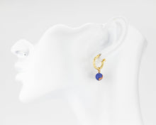 Load image into Gallery viewer, Dragon vein fire agate hoops, natural agate stone, 925 twist hoop, dangle, drop earrings, gold filled, orange, blue agate, unique earrings