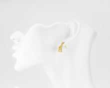 Load image into Gallery viewer, Triangle cz earrings, triangle drop, dangle earrings, tiny cz, layered, geometric pendant, minimalist cz earrings, 925