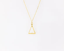 Load image into Gallery viewer, Triangle pearl necklace, dainty pearl pendant, triangular frame, tiny, small, white shell pearl, geometric, minimalist, bridal necklace, 925
