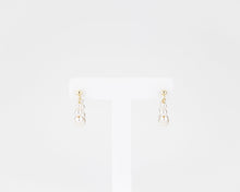Load image into Gallery viewer, Graduated pearl hoops, 14K gold filled, crescent dome hoops, vintage style, white pearl earrings, pearl chain earrings, bride, bridal, 14KGF