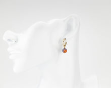 Load image into Gallery viewer, Dragon vein fire agate hoops, 14K gold filled hoops, natural agate bead, drop, dangle earrings, blue, orange, 14KGF earrings