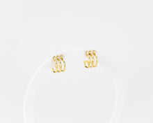Load image into Gallery viewer, Layered cz mini hoop, 3 layer, 3 cz, huggie hoop earrings, dainty, stacked, small, gold hoop earring, tiny cz, boho hoops, bridal gift, 925
