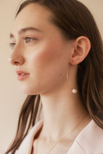 Load image into Gallery viewer, Brass wire pearl earrings, baroque pearl, circle earring, large, statement pearls, brass, wire earring, unique, avant garde, bridal, wedding
