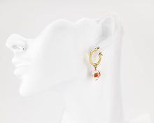 Load image into Gallery viewer, Porcelain flower dangle hoops, ceramic floral, bead pendant, 925 twist hoop, drop earrings, gold filled, red flower, china, vintage, 14KGF