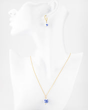 Load image into Gallery viewer, Small porcelain flower hoops, 14K gold filled hoops, ceramic floral, bead pendant, drop, dangle earrings, blue, green flower, vintage, 14KGF