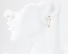 Load image into Gallery viewer, Dainty star cz wire hoops, 14K gold filled, gold wire earrings, north star, tiny clear cz, dangle hoops, boho, minimalist hoops, 14kgf