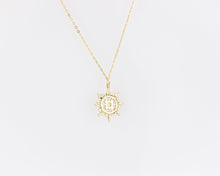 Load image into Gallery viewer, Sun moonstone necklace, star pendant, sunburst, sunshine, sun pendant, dainty moonstone, celestial, vintage, minimalist, boho pendant, 925
