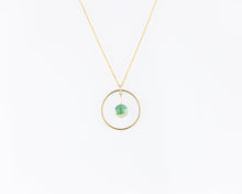 Load image into Gallery viewer, Fire agate circle necklace, 14k gold filled, circle pendant, dragon vein, natural agate stone, orange, green stone, unique, minimalist,14KGF